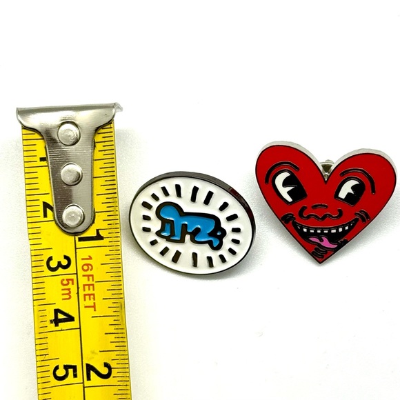 Keith Haring Red Heart and Blue Dog Enamel Pins - Picture 3 of 3